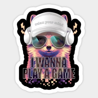 I wanna play a game fox sunglasses white cap & headphone Sticker